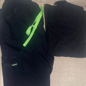 Landau Black Scrub Set with Bright Green Accent